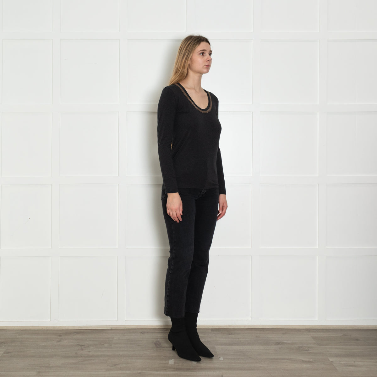 Brunello Cucinelli Charcoal Grey Longsleeve Top