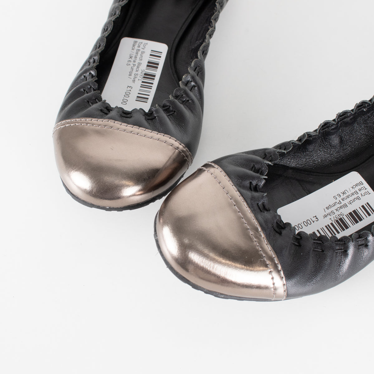 Tory Burch Black Silver Toe Banana Pumps