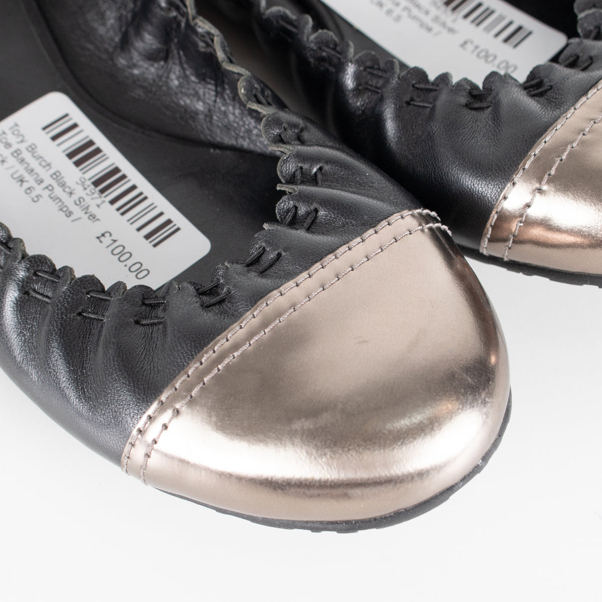 Tory Burch Black Silver Toe Banana Pumps