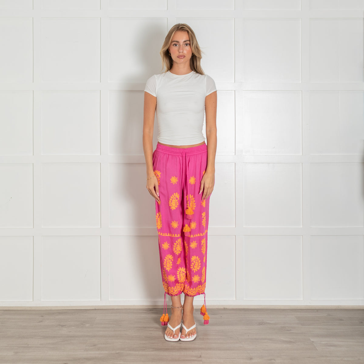Pranella Pink and Orange Embroidered Balloon Trousers