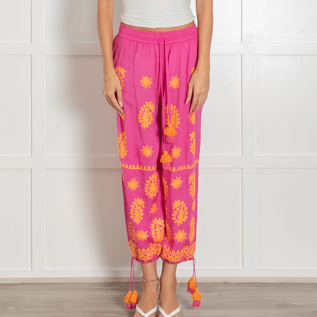 Pranella Pink and Orange Embroidered Balloon Trousers