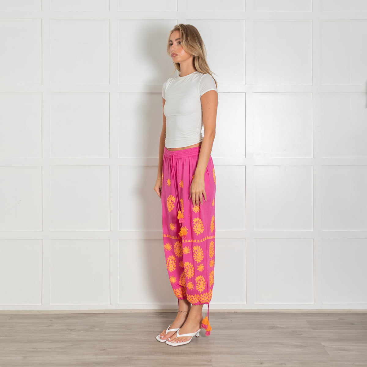 Pranella Pink and Orange Embroidered Balloon Trousers