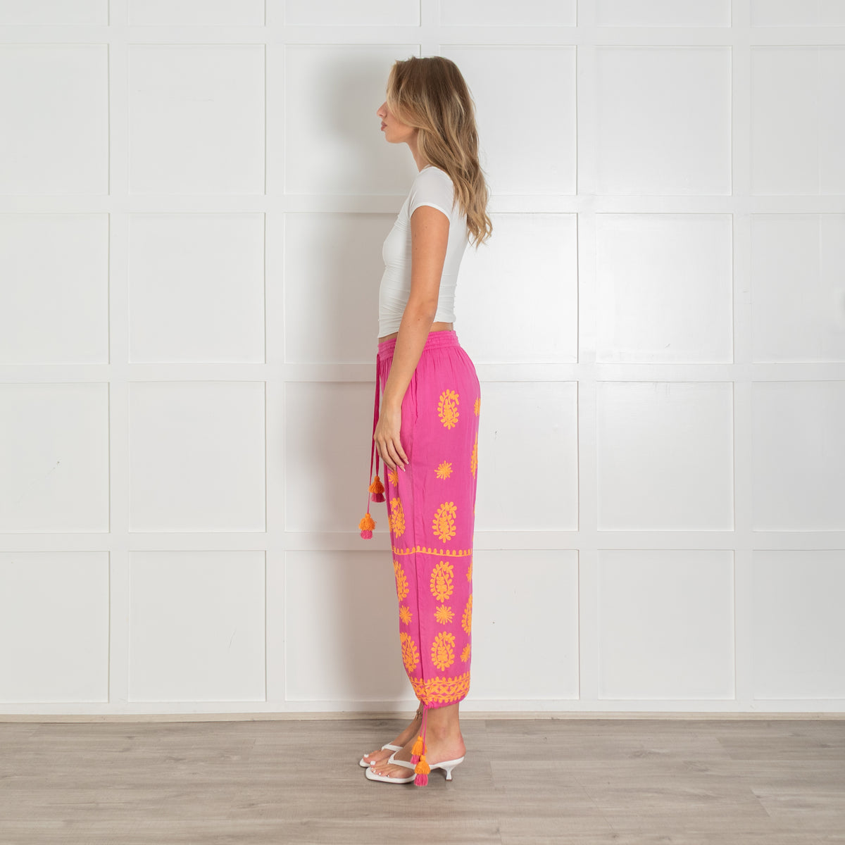Pranella Pink and Orange Embroidered Balloon Trousers
