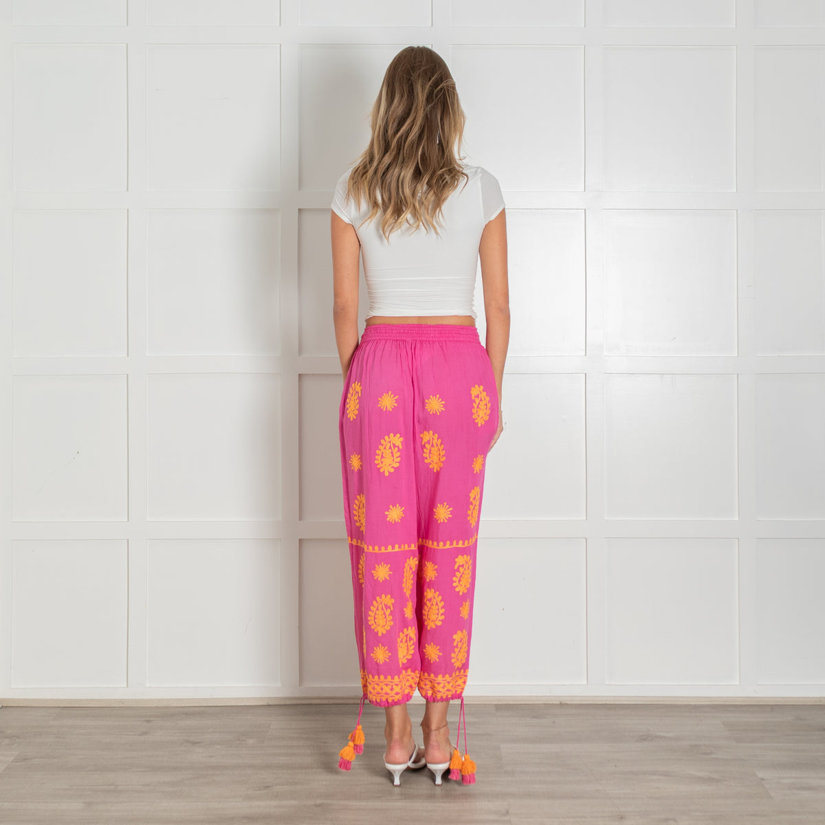 Pranella Pink and Orange Embroidered Balloon Trousers