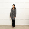 Peserico Grey Check Fur Collar Short Coat