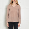 Brunello Cucinelli Taupe Silk Long Sleeve Blouse