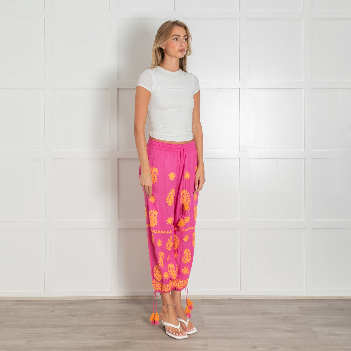 Pranella Pink and Orange Embroidered Balloon Trousers