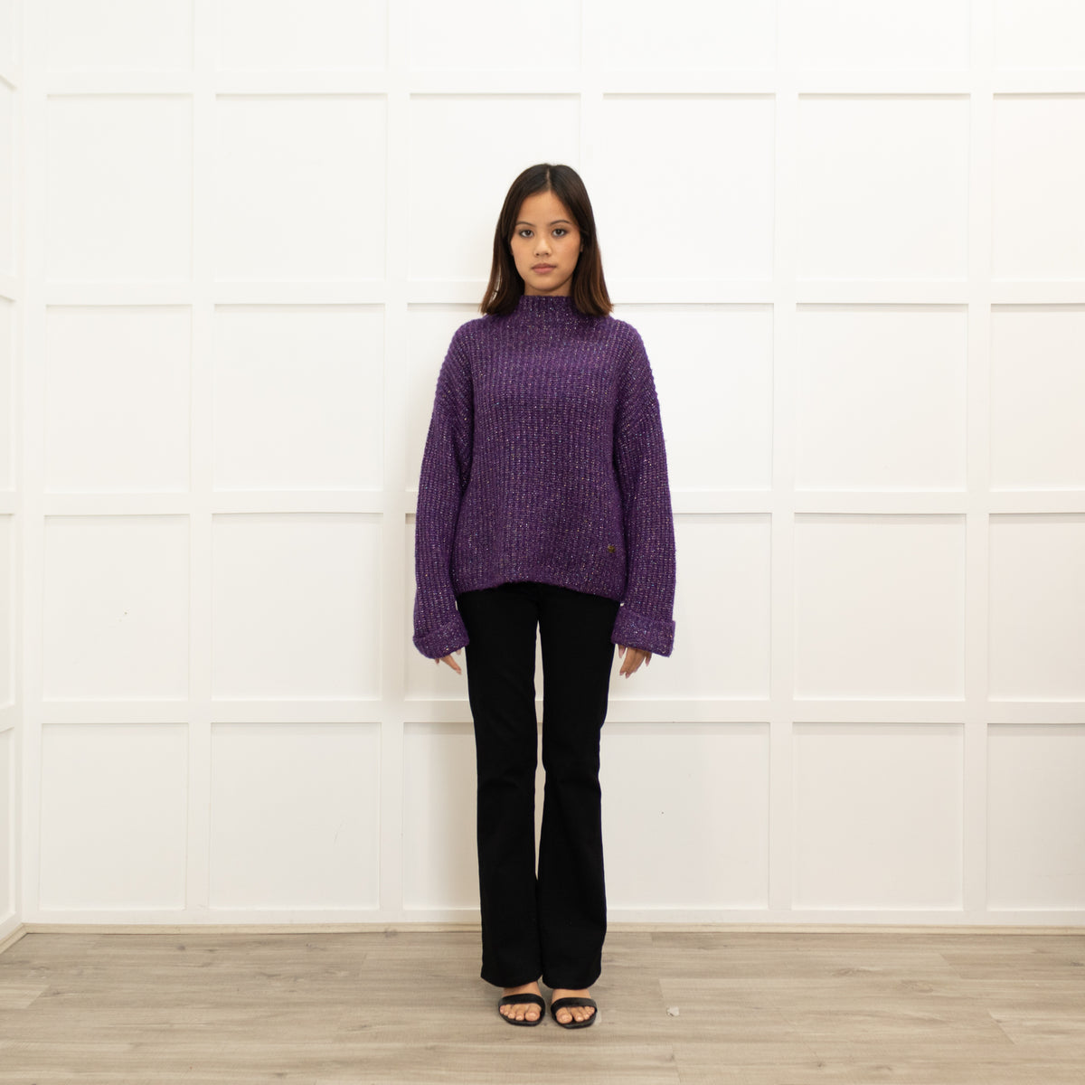 Agnes B Purple Lurex Ribbed Sweater