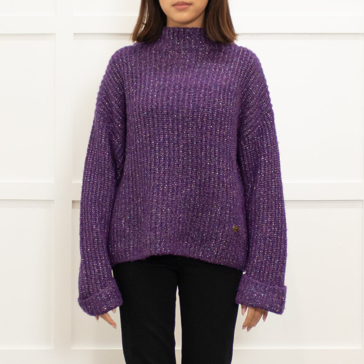Agnes B Purple Lurex Ribbed Sweater