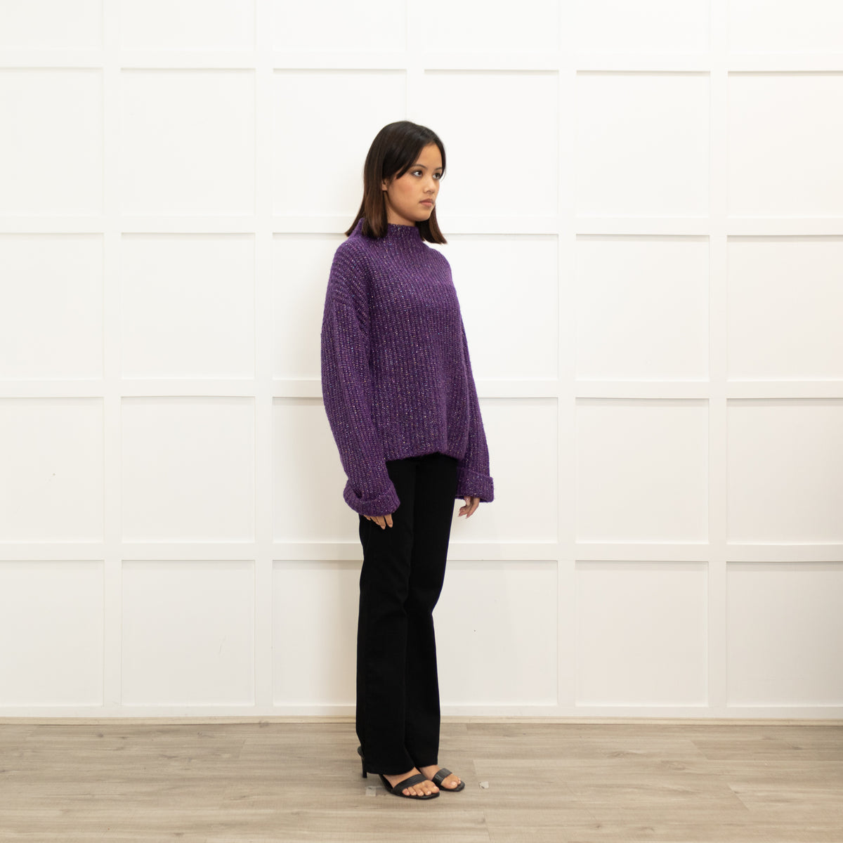 Agnes B Purple Lurex Ribbed Sweater