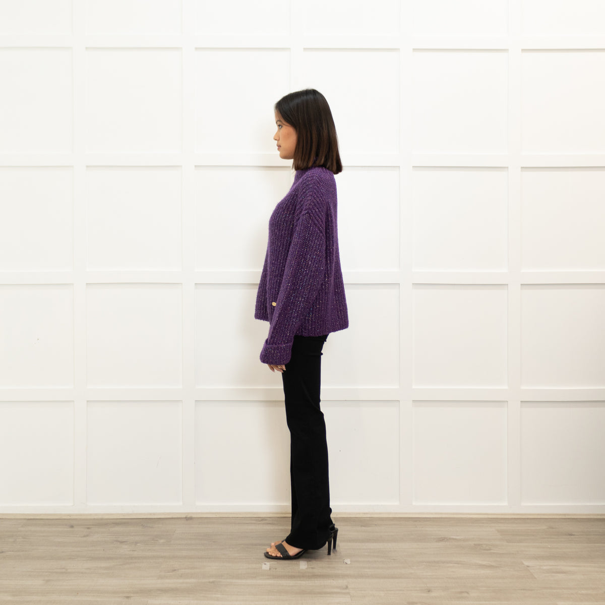 Agnes B Purple Lurex Ribbed Sweater