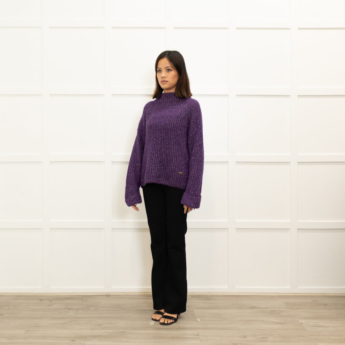 Agnes B Purple Lurex Ribbed Sweater