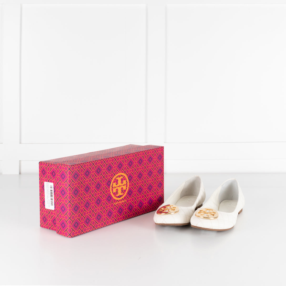 Tory Burch White Quilted Leather & Gold Medallion Pumps