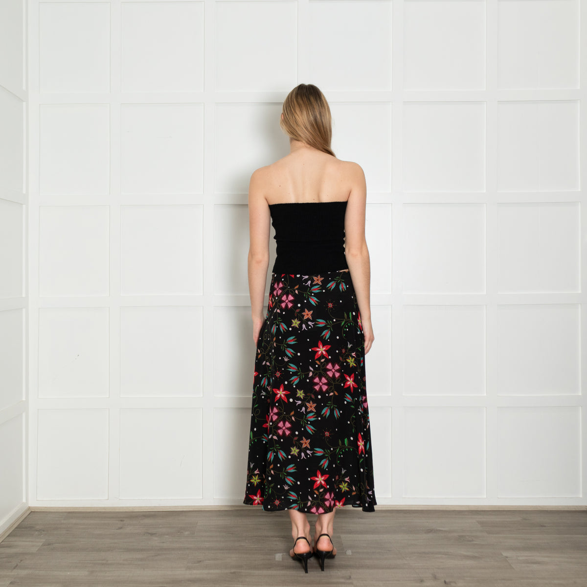 Hayley Menzies Black Multi Floral Silk Skirt