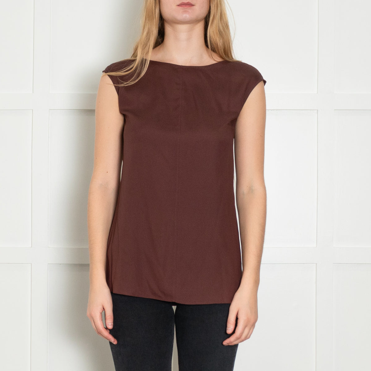 Brunello Cucinelli Burgundy Sleevless Silk Top