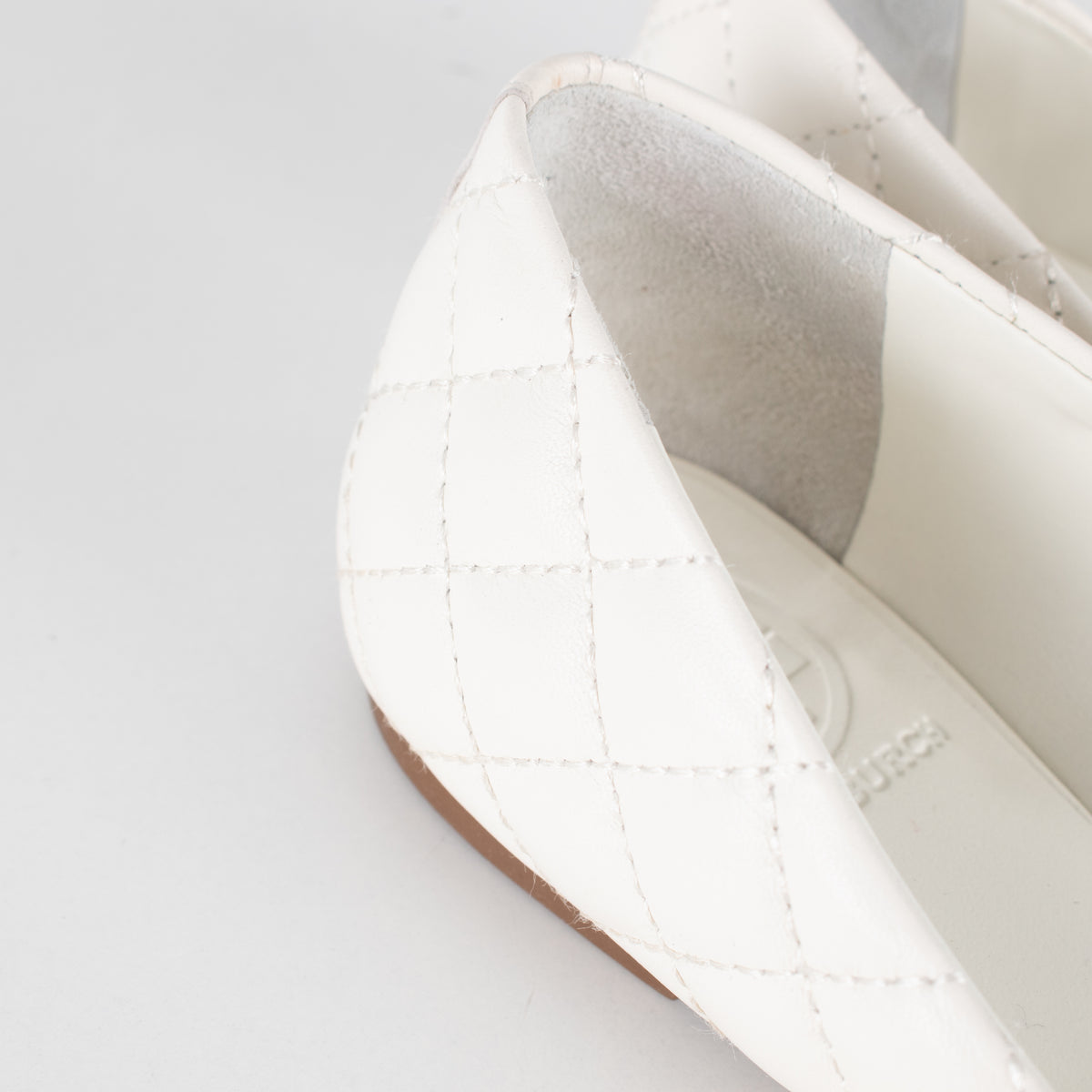 Tory Burch White Quilted Leather & Gold Medallion Pumps