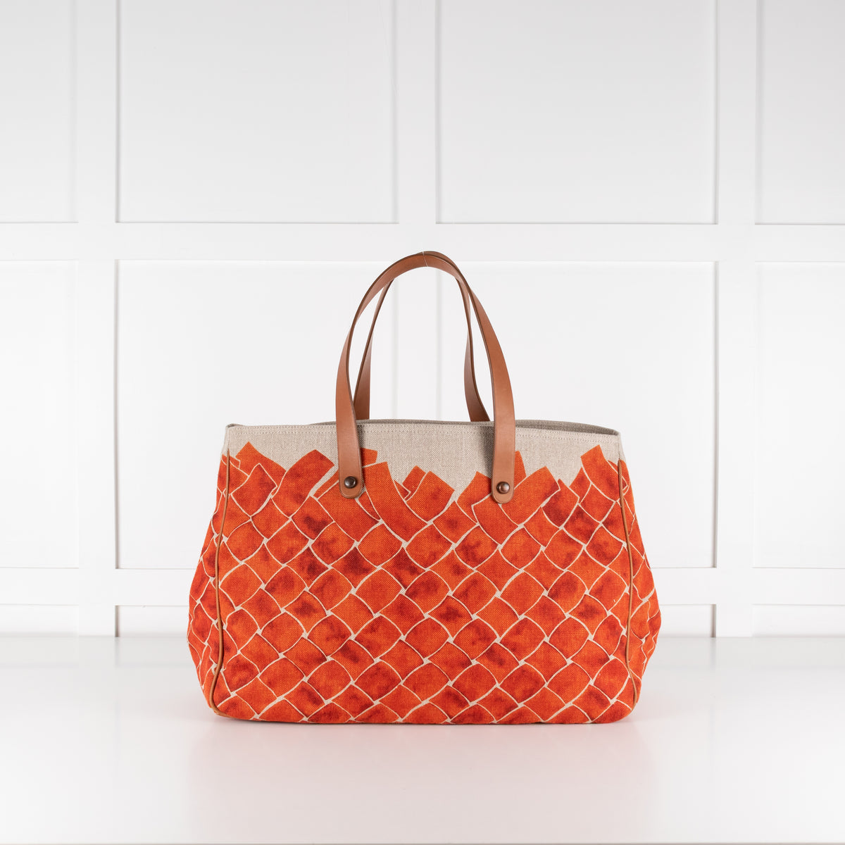 Bottega Veneta Beige Orange Baltic Canvas Tote Bag with Leather Handles