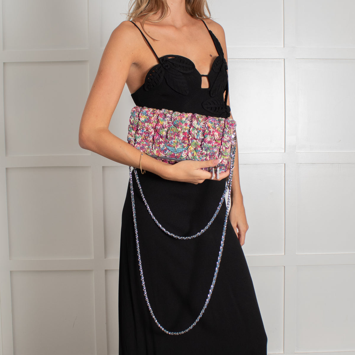 Zadig & Voltaire Preloved Rock Knitted Mix Clutch With Detachable Chain Strap