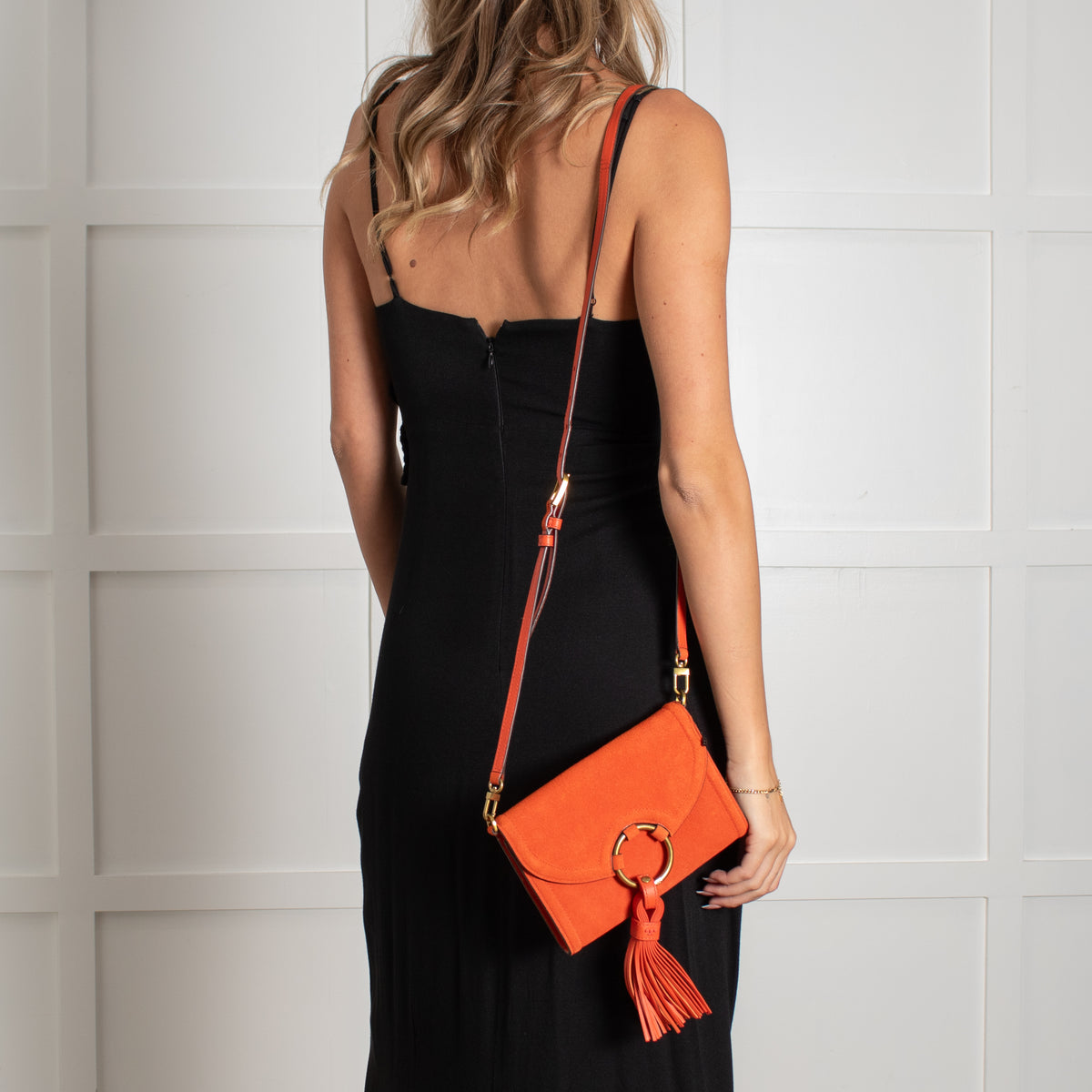 Tory Burch Orange Suede Crossbody Tassel Bag