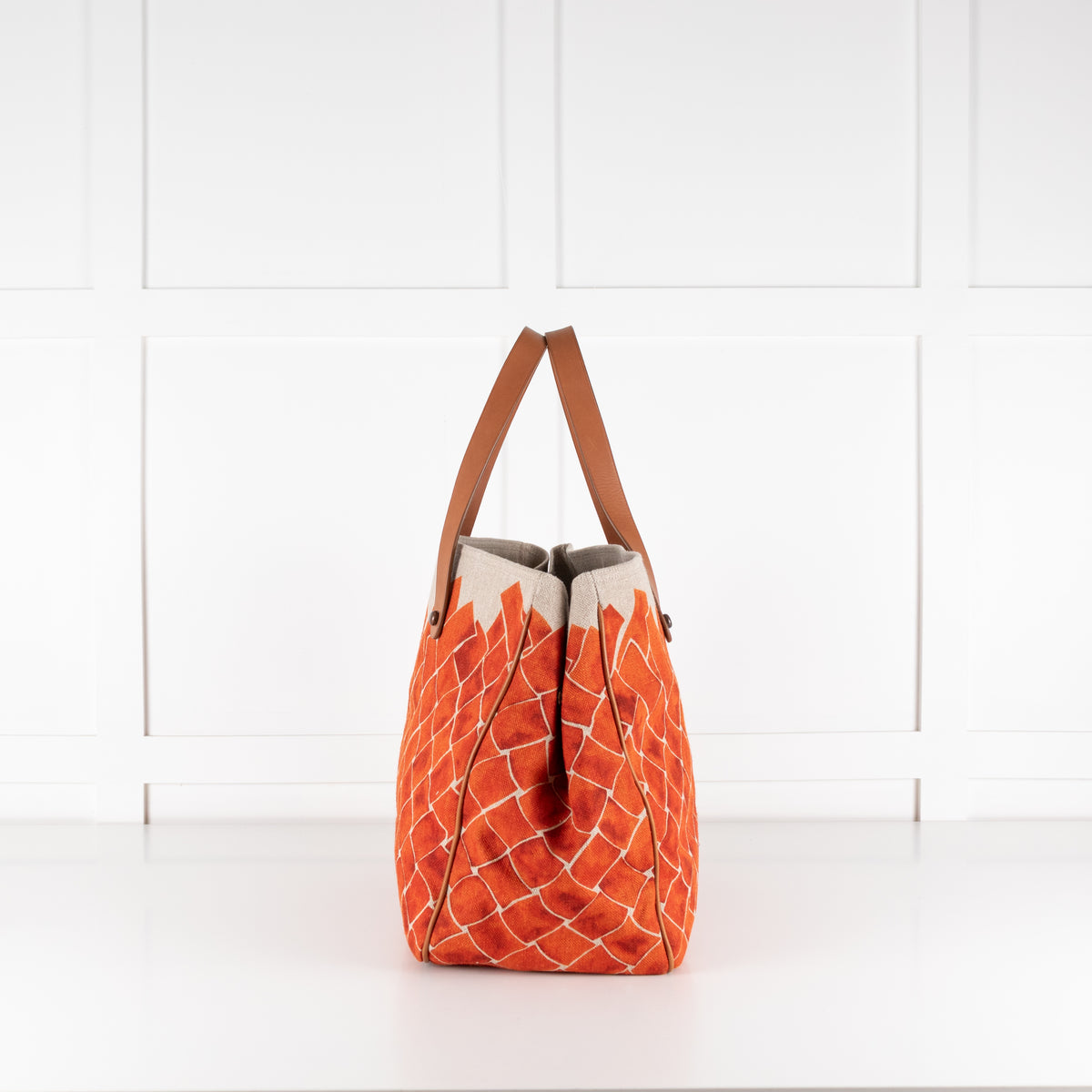 Bottega Veneta Beige Orange Baltic Canvas Tote Bag with Leather Handles