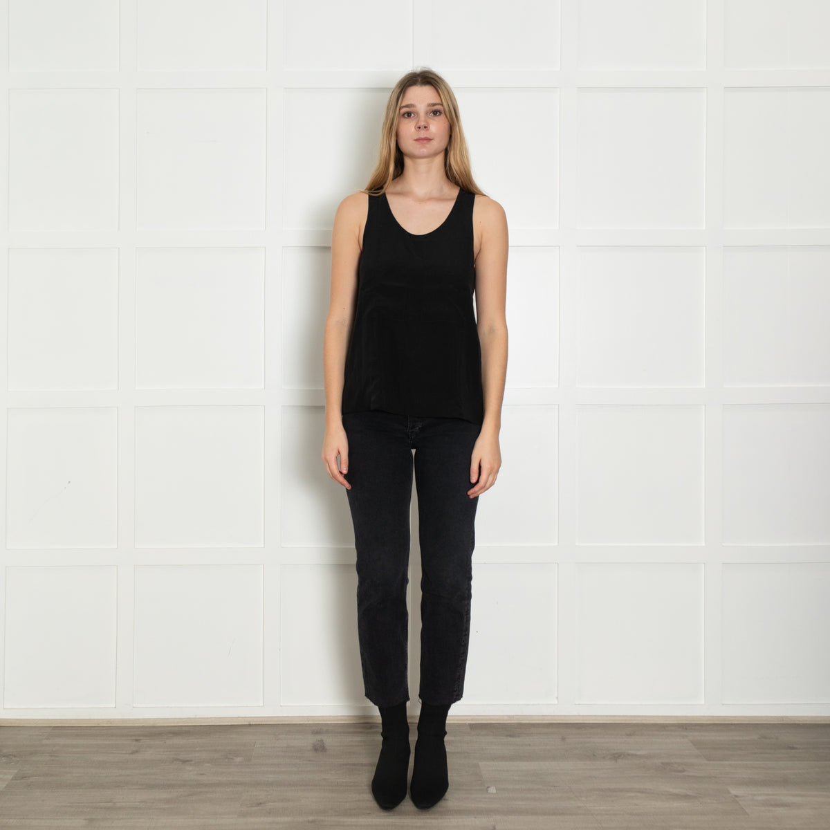 Chloe Black Pocket Front Silk Vest Top