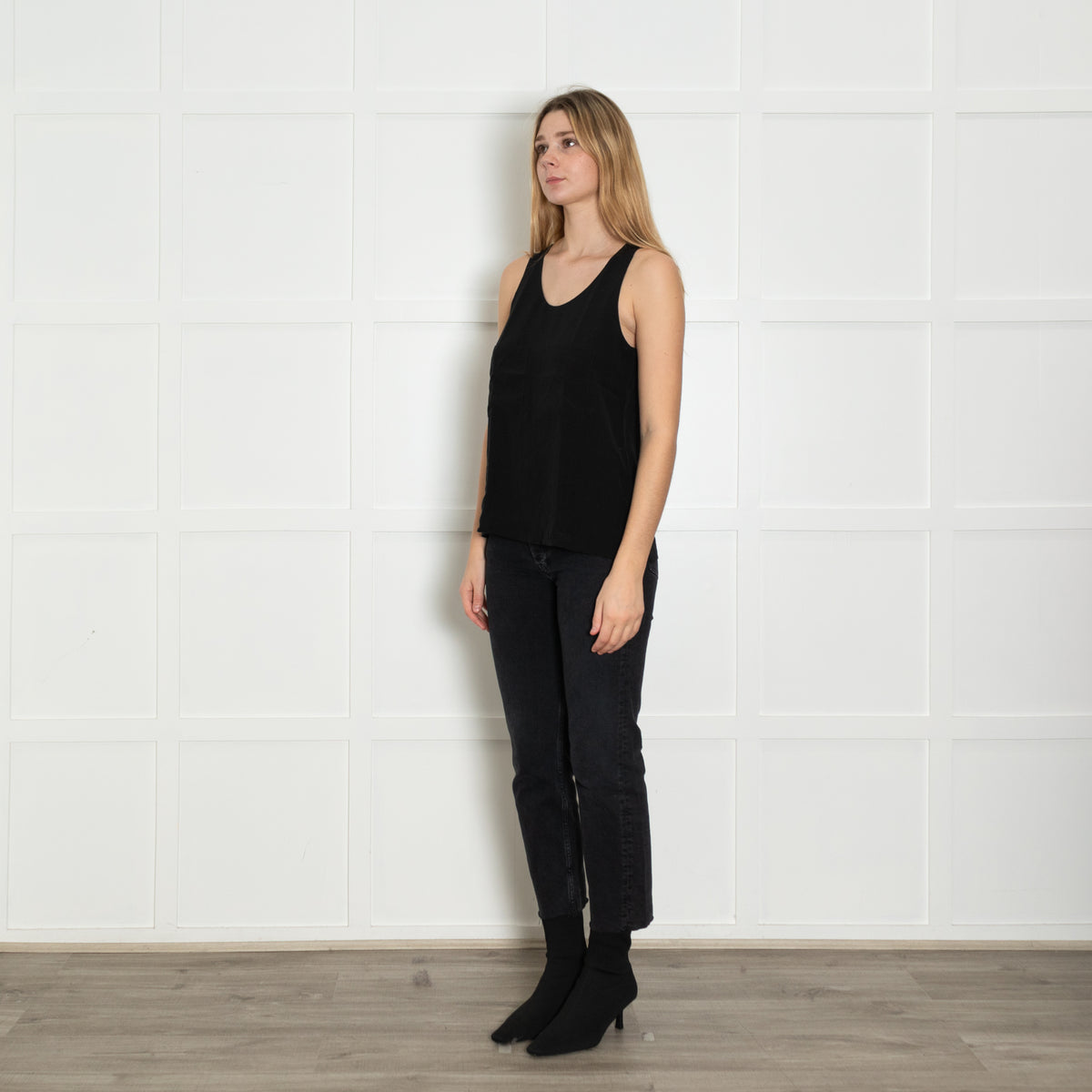 Chloe Black Pocket Front Silk Vest Top