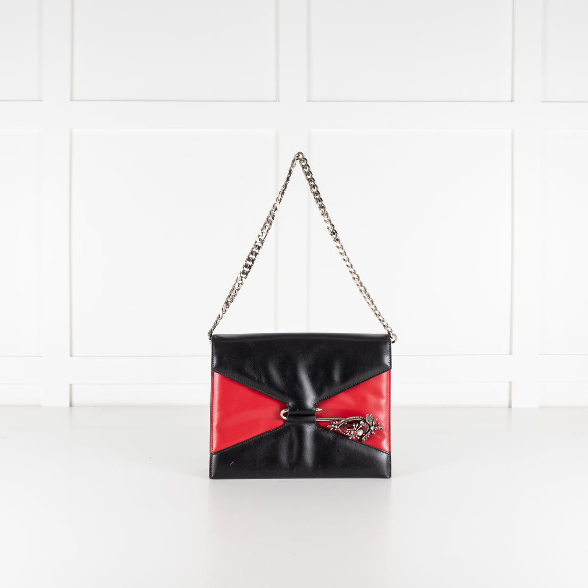 Alexander McQueen Black Red Leather Embellished Pin Bag