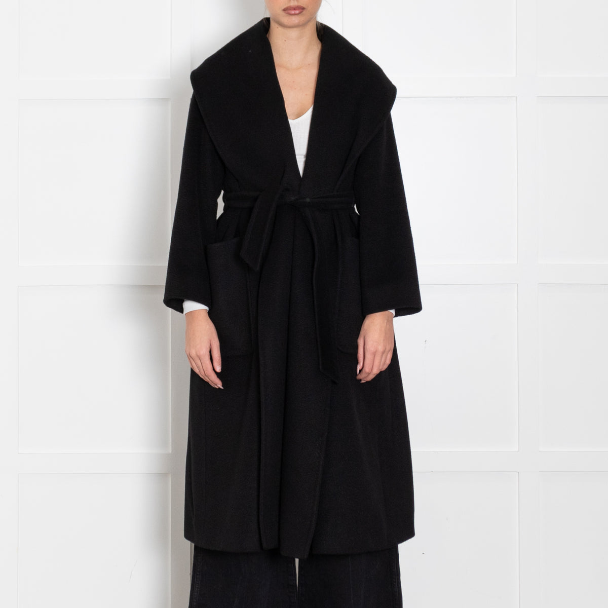 Max Mara Black Camel Wool Robe Coat
