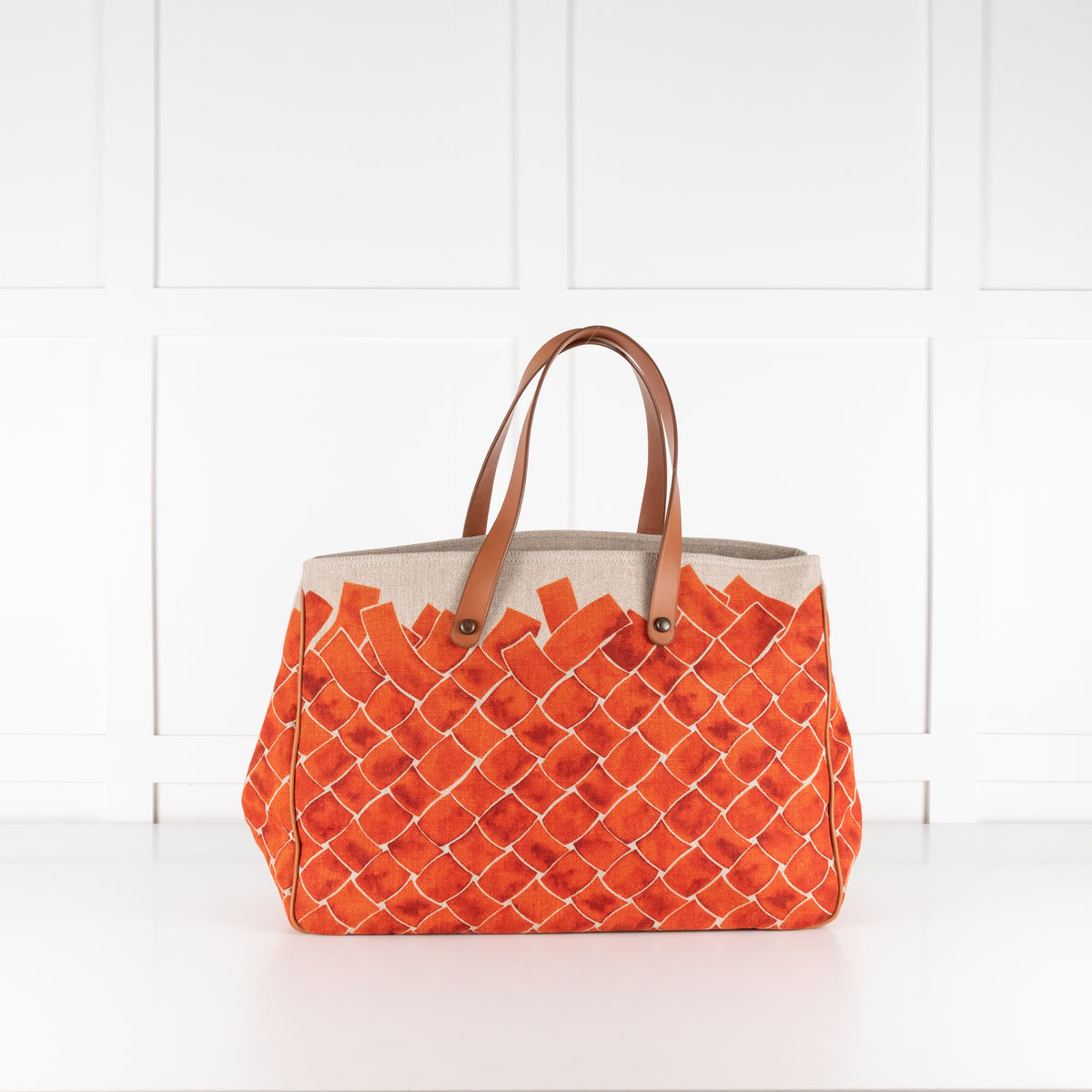Bottega Veneta Beige Orange Baltic Canvas Tote Bag with Leather Handles