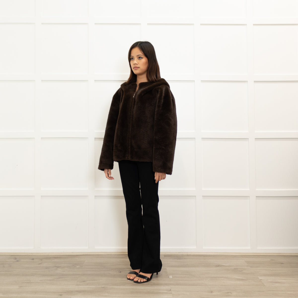 Ba & Sh Brown Faux Fur Short Jacket