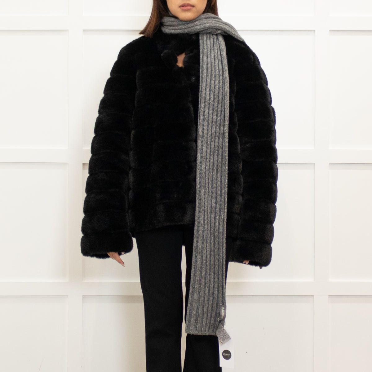 Zadig & Voltaire Grey Ribbed Wool Blend Scarf