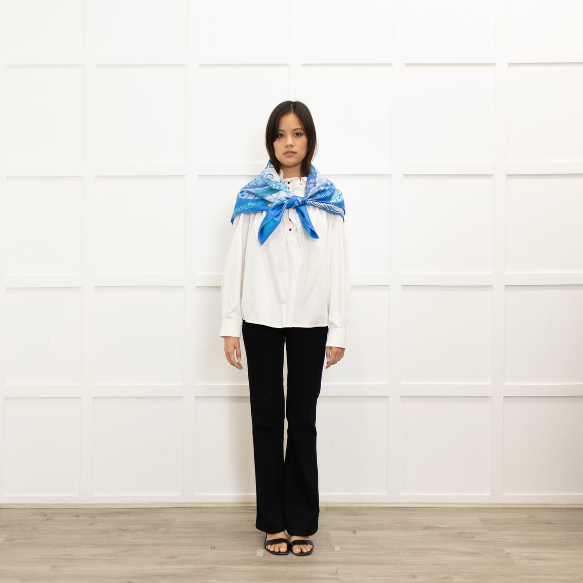 Hermes Colbat Blue & Turquoise Silk Plumes En Fete Scarf