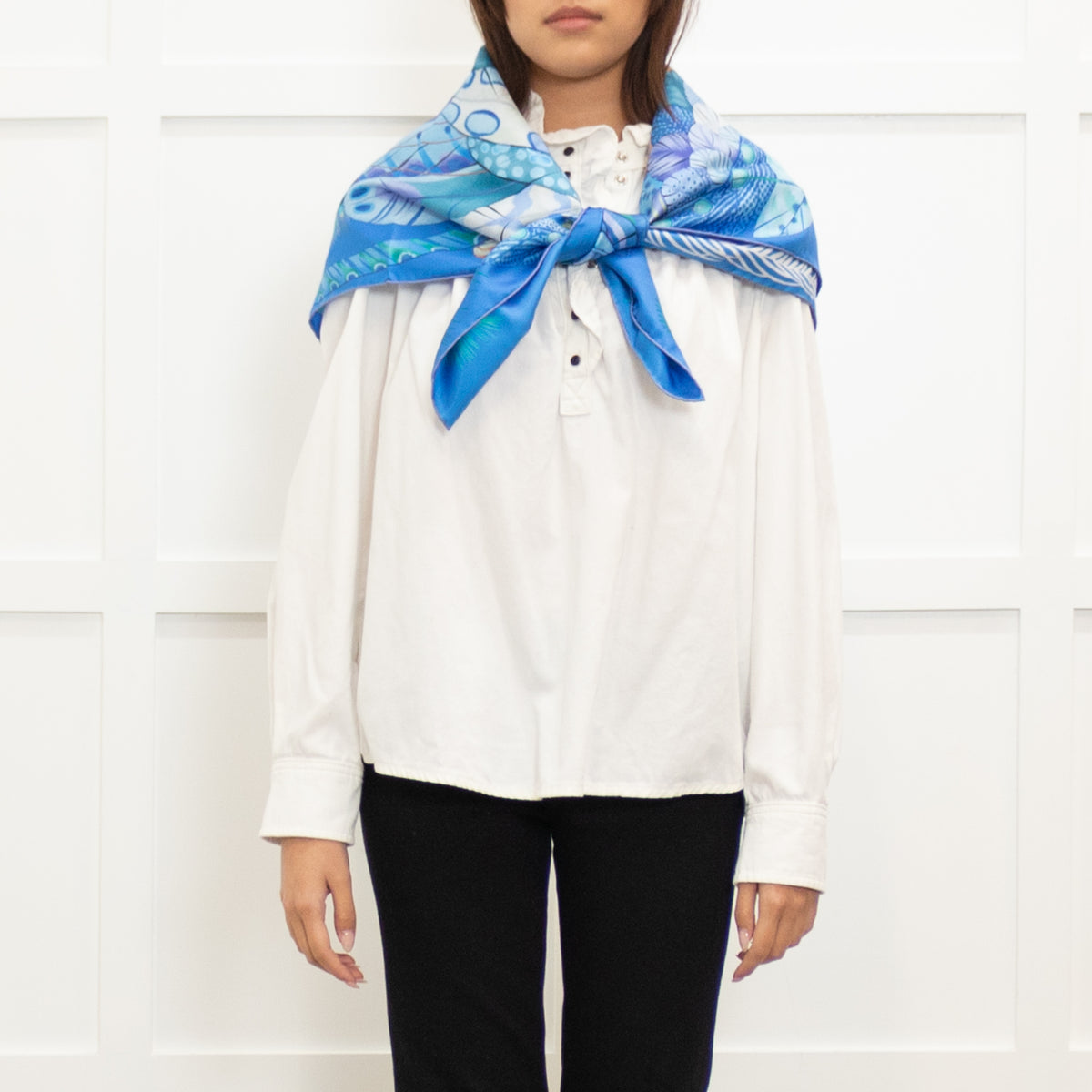 Hermes Colbat Blue & Turquoise Silk Plumes En Fete Scarf