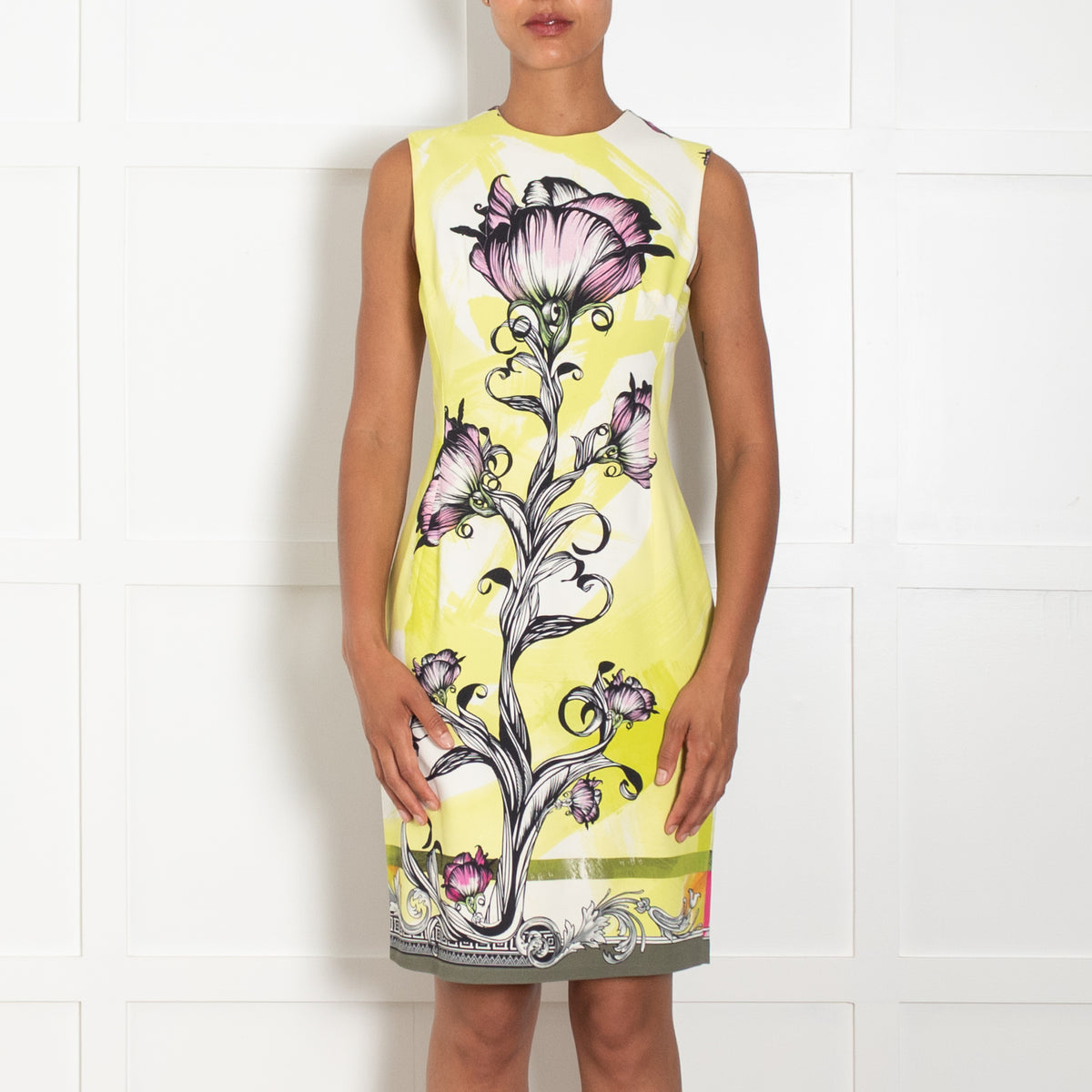 Versace Collection Yellow And Purple Shift Dress