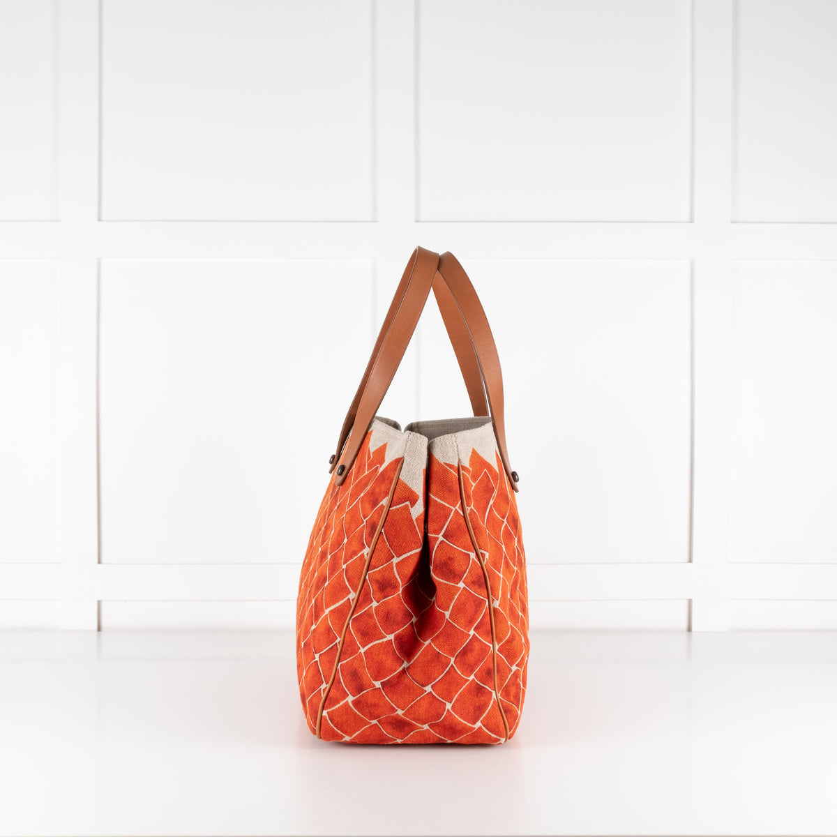 Bottega Veneta Beige Orange Baltic Canvas Tote Bag with Leather Handles