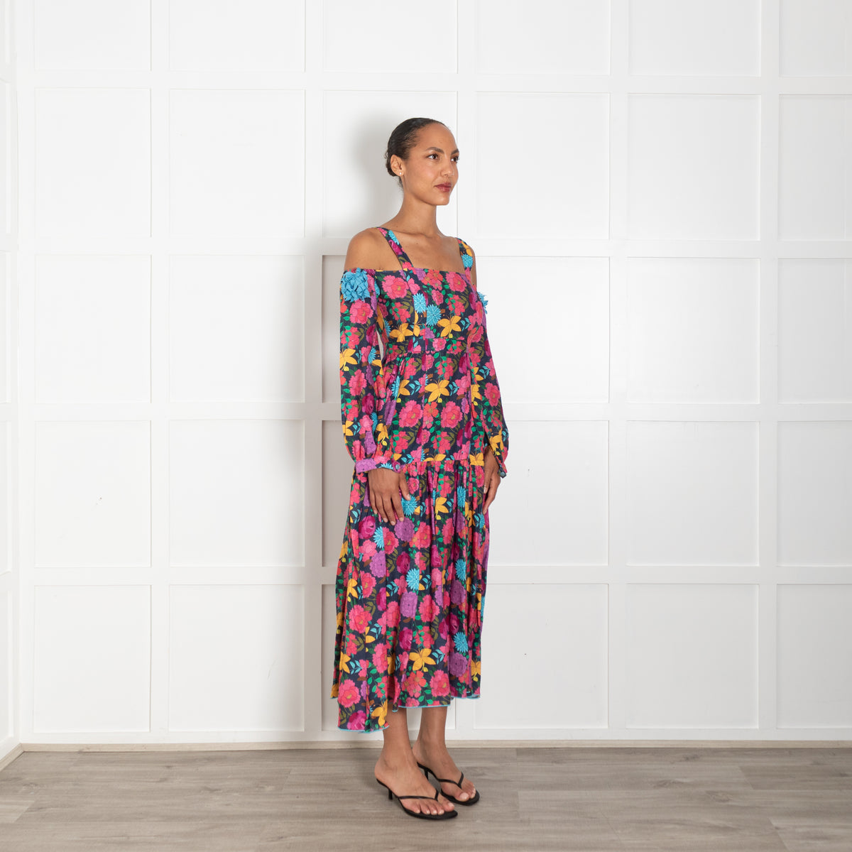 Gul Hurgel Multicolour Floral Cotton Cold Shoulder Dress