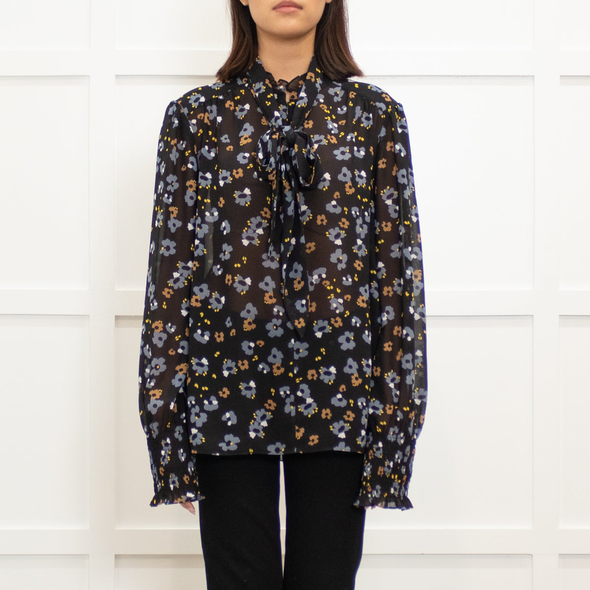 Me + Em Black Grey Brown Floral Zip Up Top