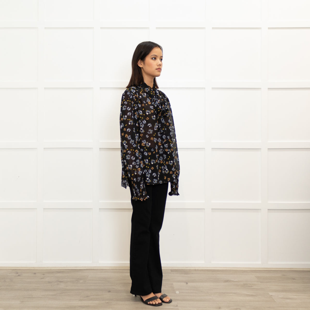 Me + Em Black Grey Brown Floral Zip Up Top