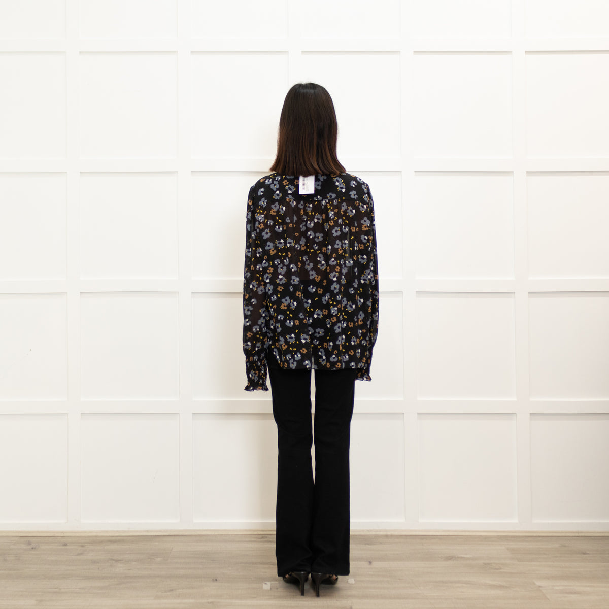 Me + Em Black Grey Brown Floral Zip Up Top