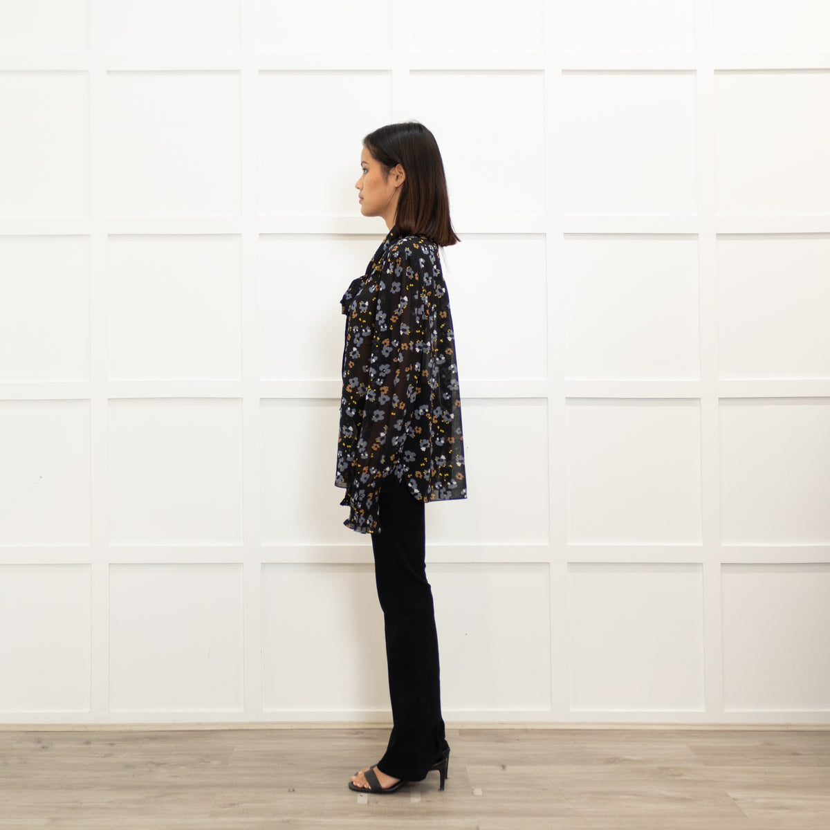 Me + Em Black Grey Brown Floral Zip Up Top