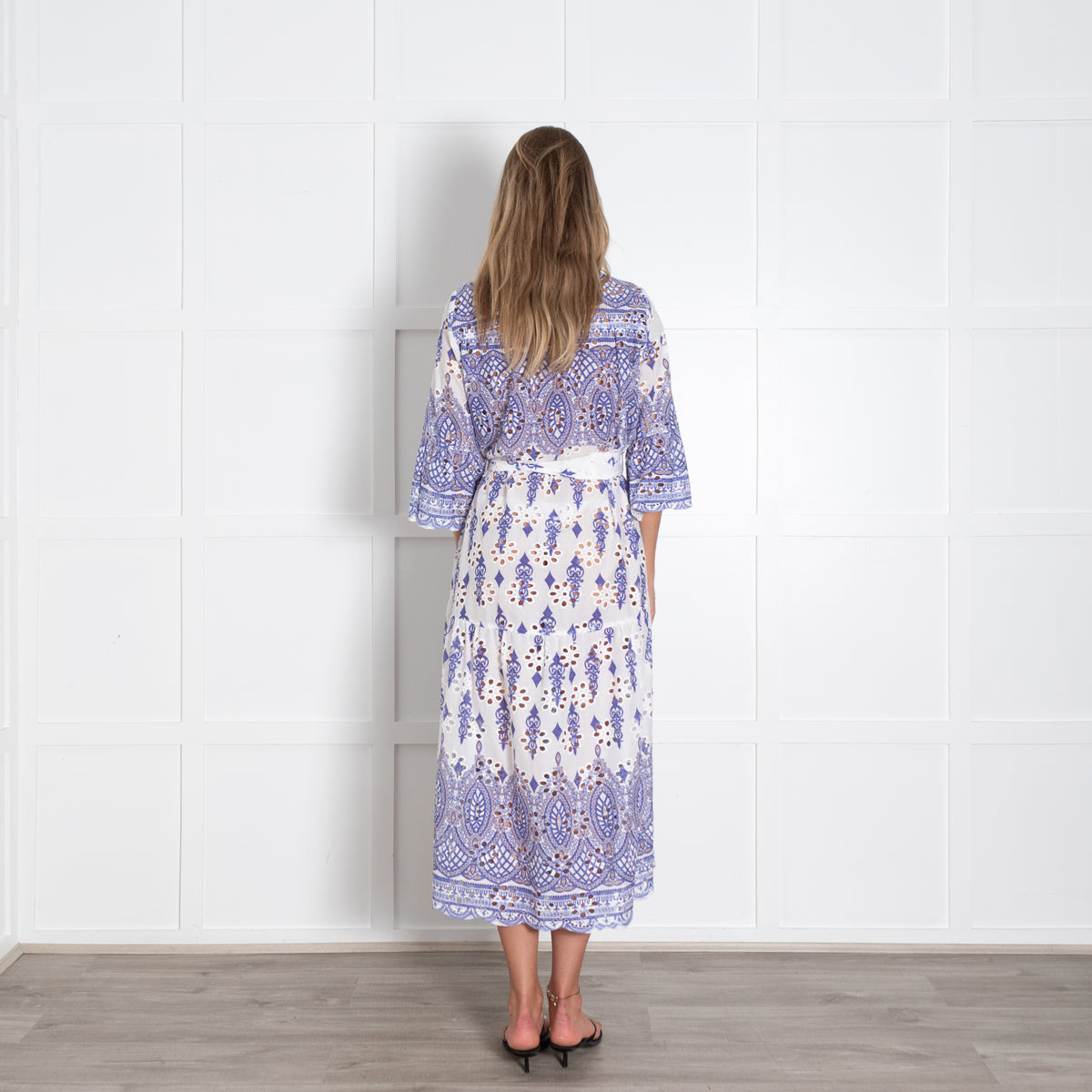 Valerie Khalfon Blue And White Broiderie Anglaise Shirt Dress With Tie Belt