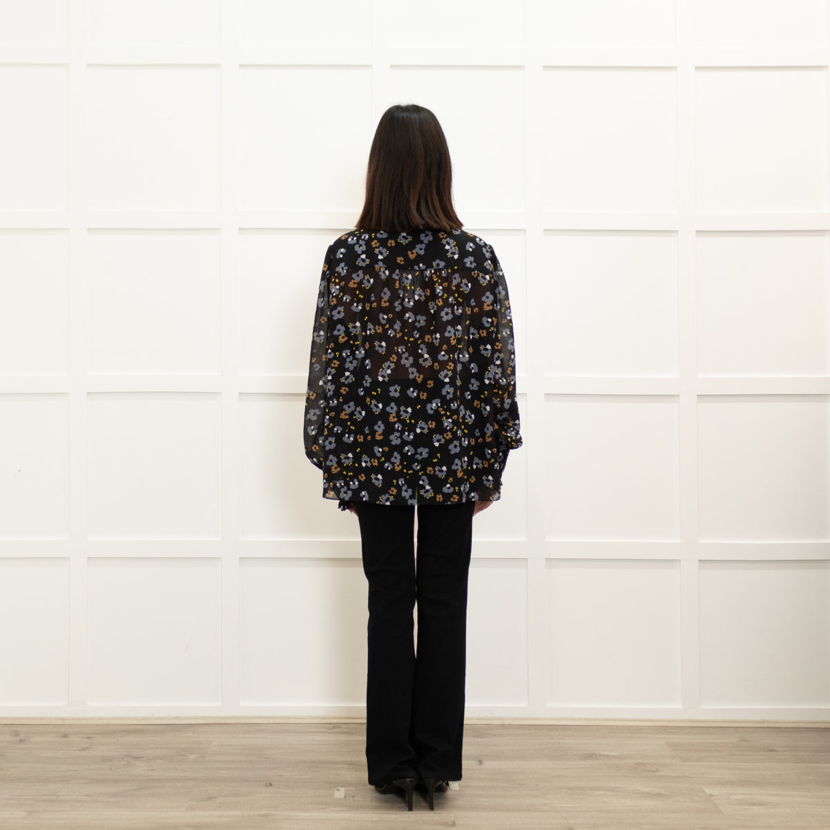Me + Em Black Grey Brown Floral Zip Up Top