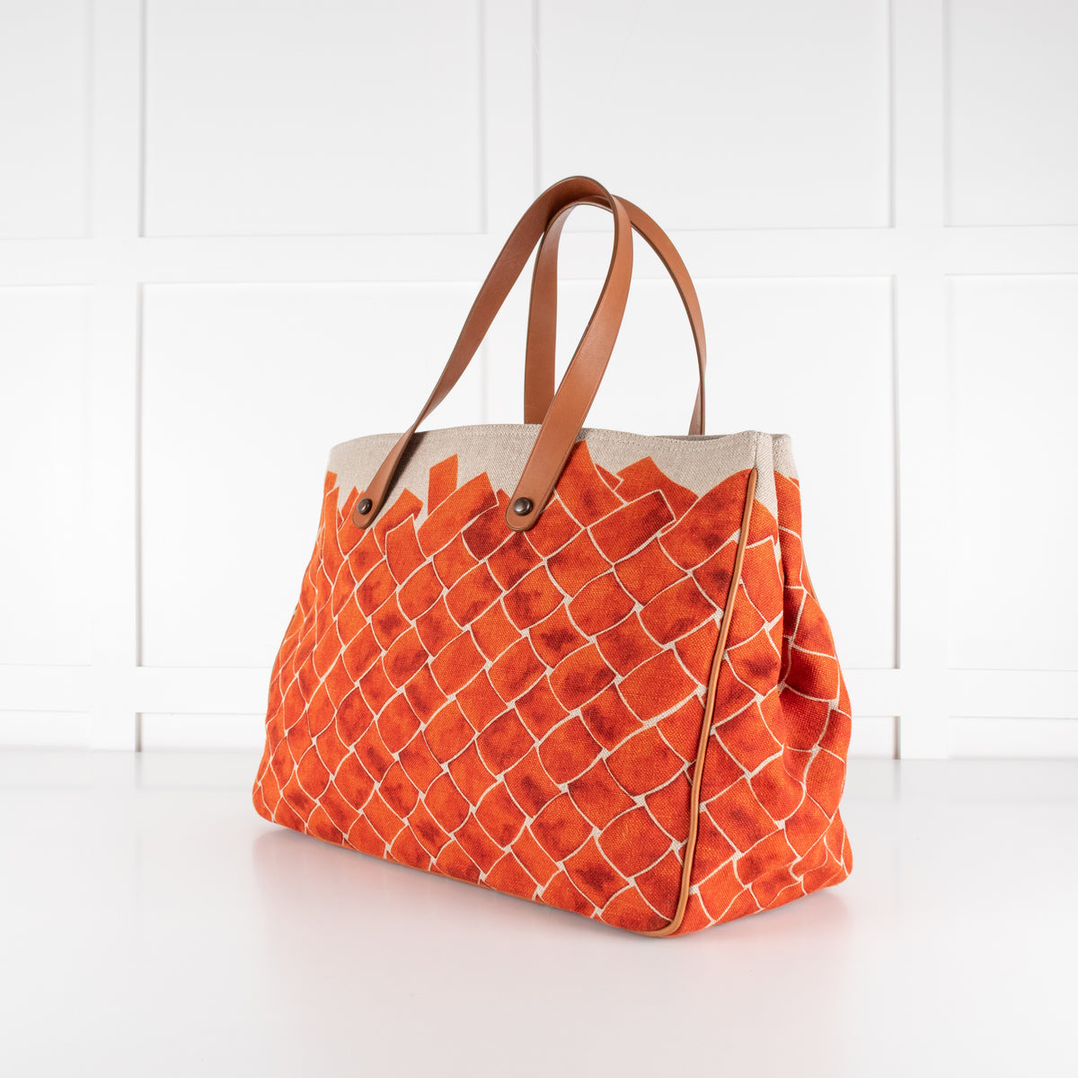 Bottega Veneta Beige Orange Baltic Canvas Tote Bag with Leather Handles