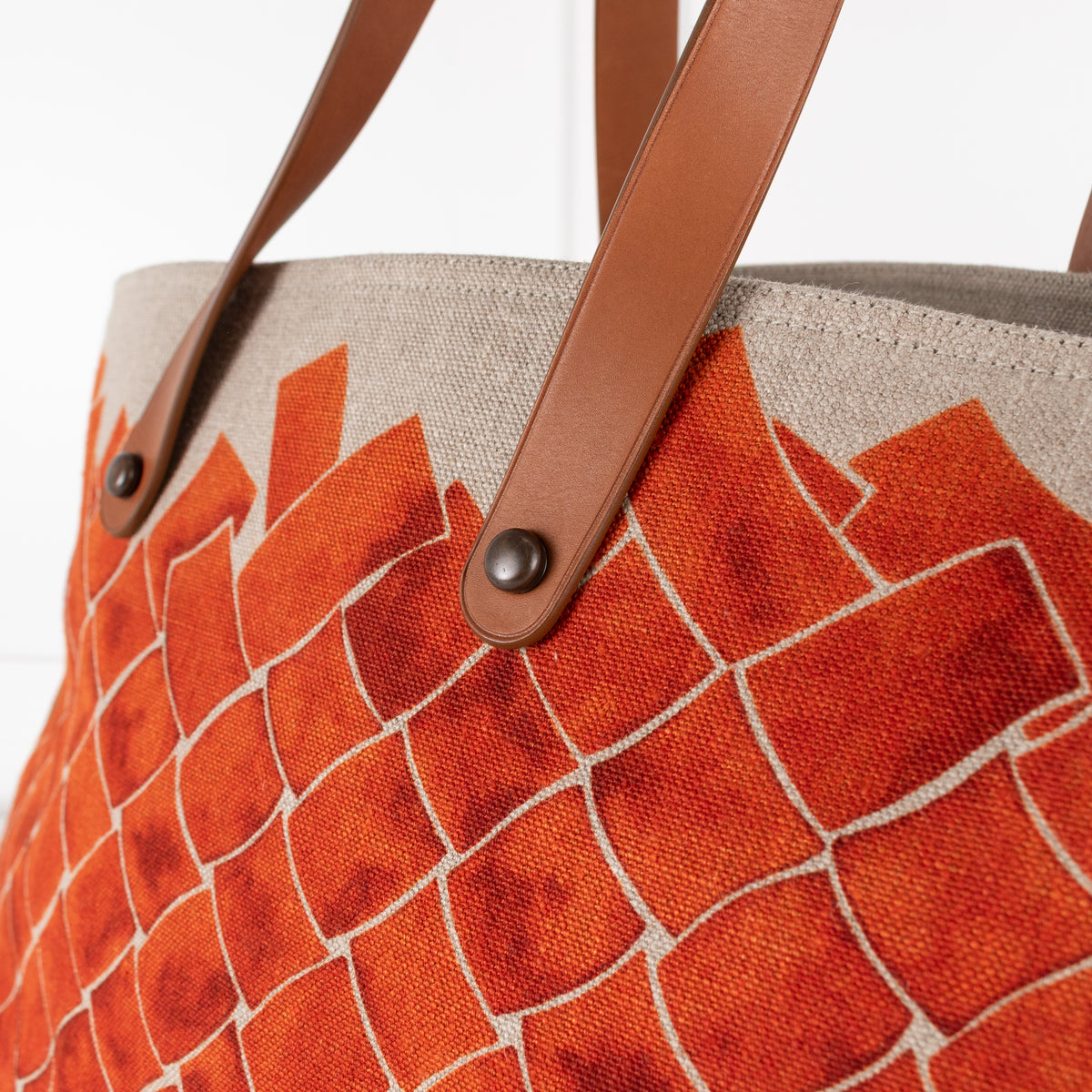 Bottega Veneta Beige Orange Baltic Canvas Tote Bag with Leather Handles