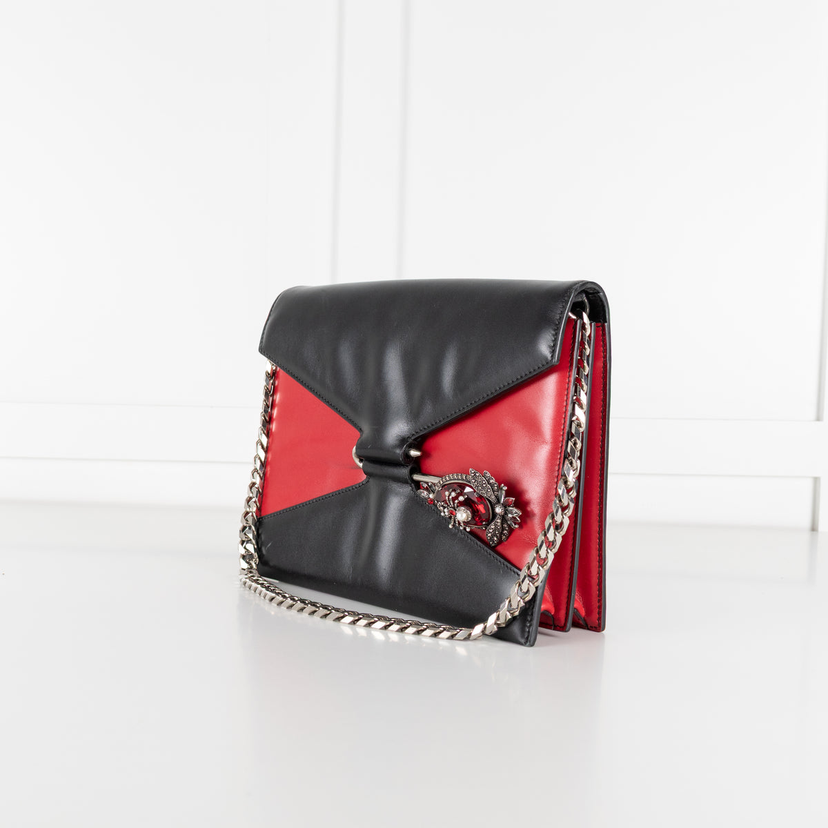 Alexander McQueen Black Red Leather Embellished Pin Bag