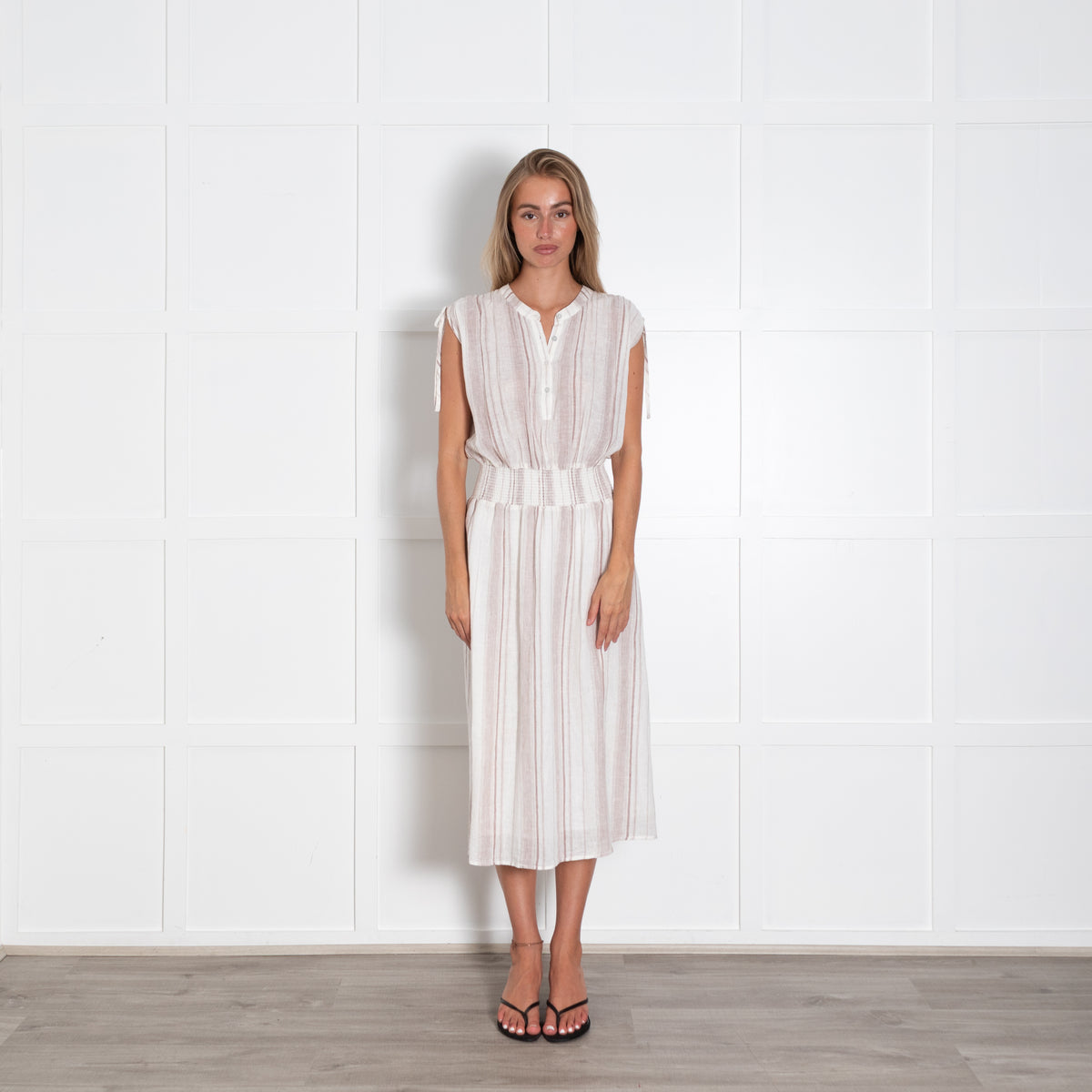 Rails White And Brown Stripe Dress With Elastic Waist