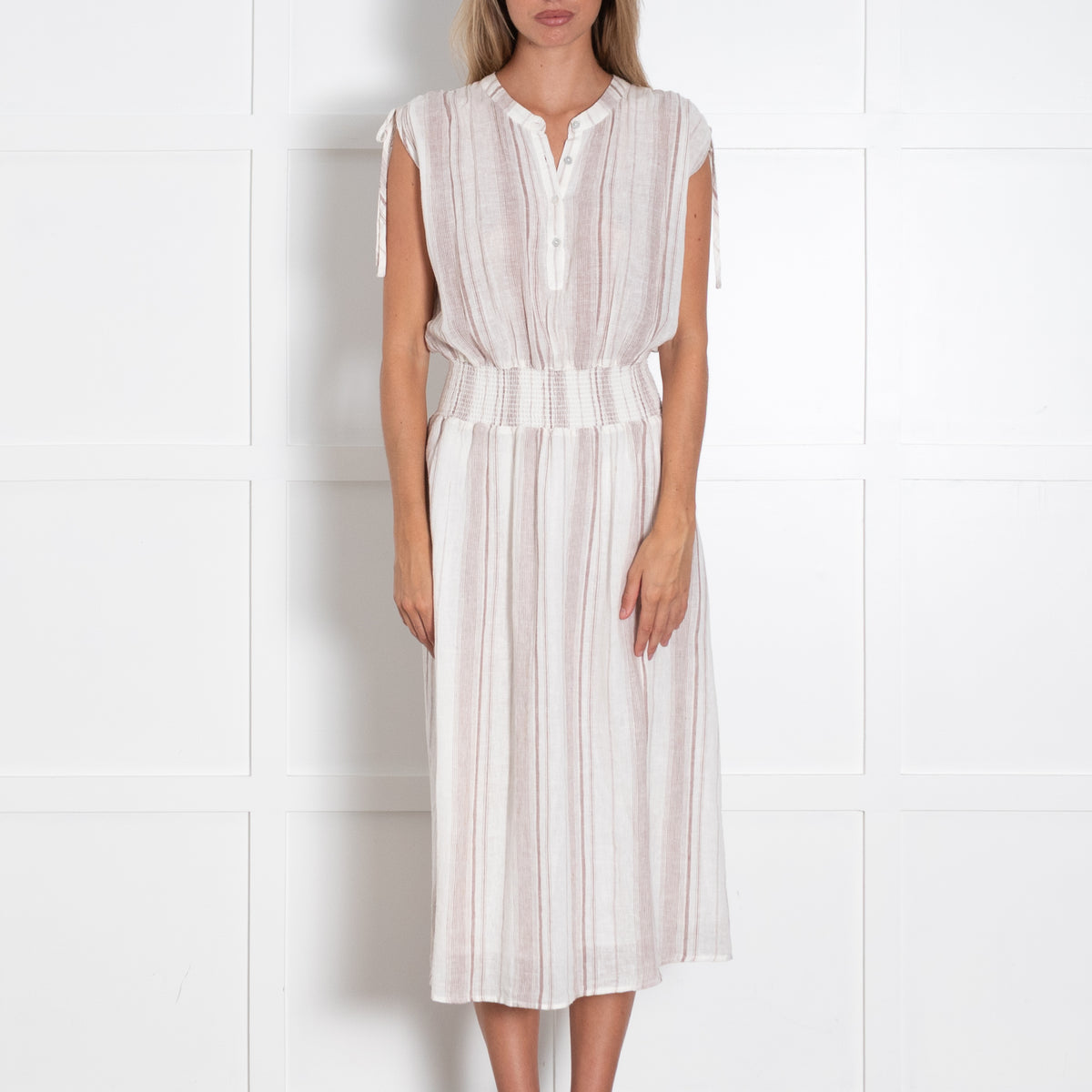 Rails White And Brown Stripe Dress With Elastic Waist