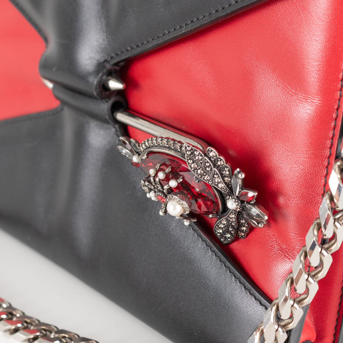 Alexander McQueen Black Red Leather Embellished Pin Bag