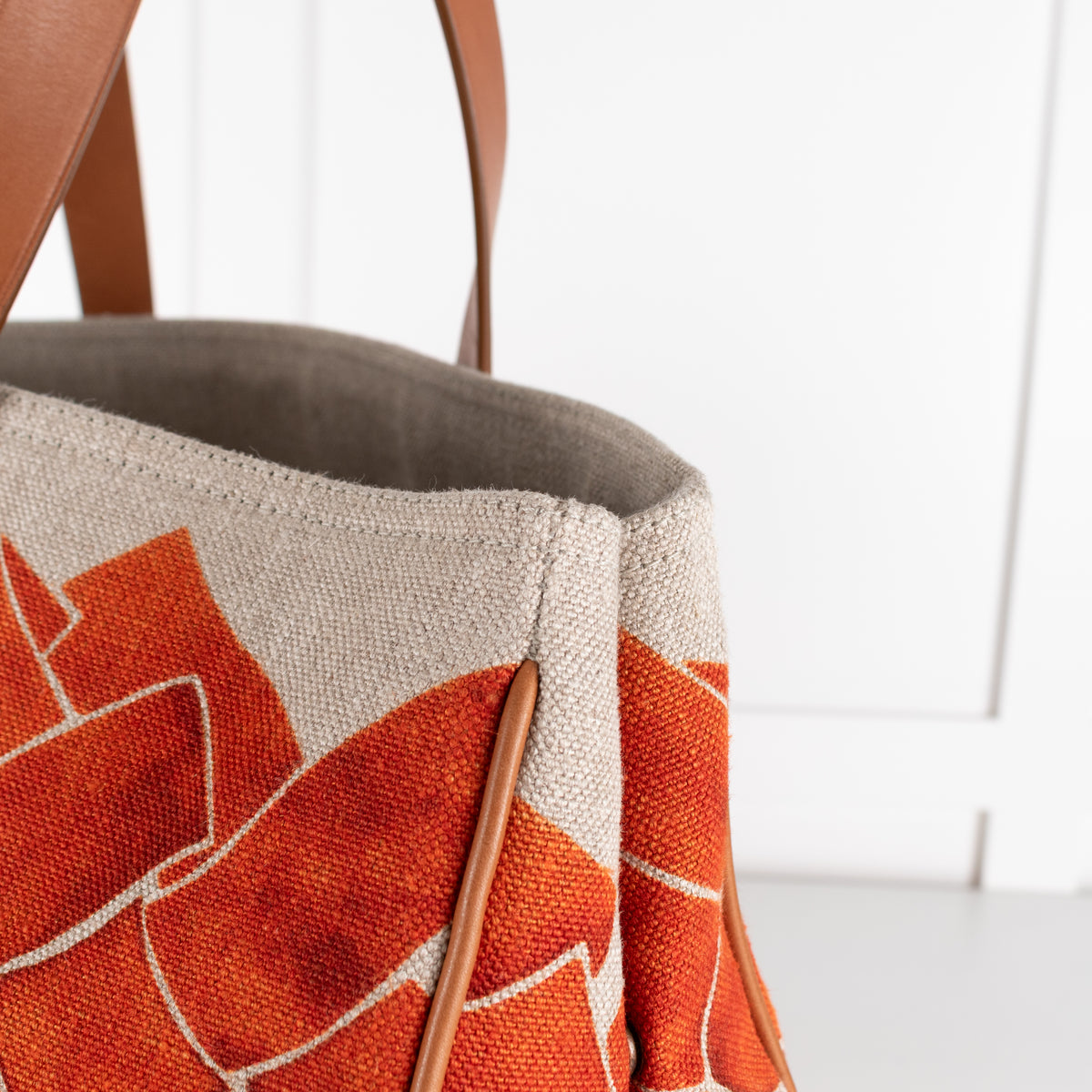 Bottega Veneta Beige Orange Baltic Canvas Tote Bag with Leather Handles