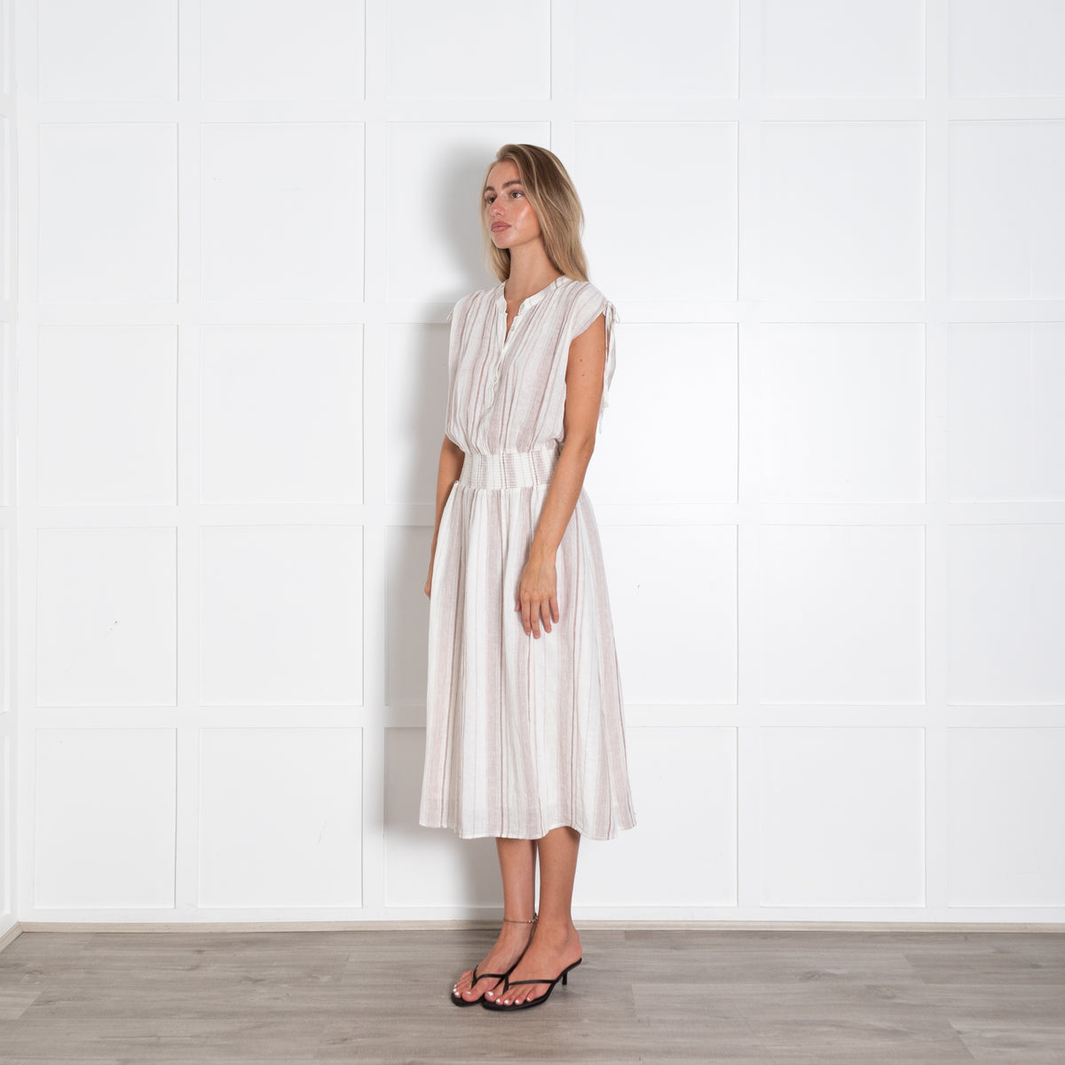 Rails White And Brown Stripe Dress With Elastic Waist